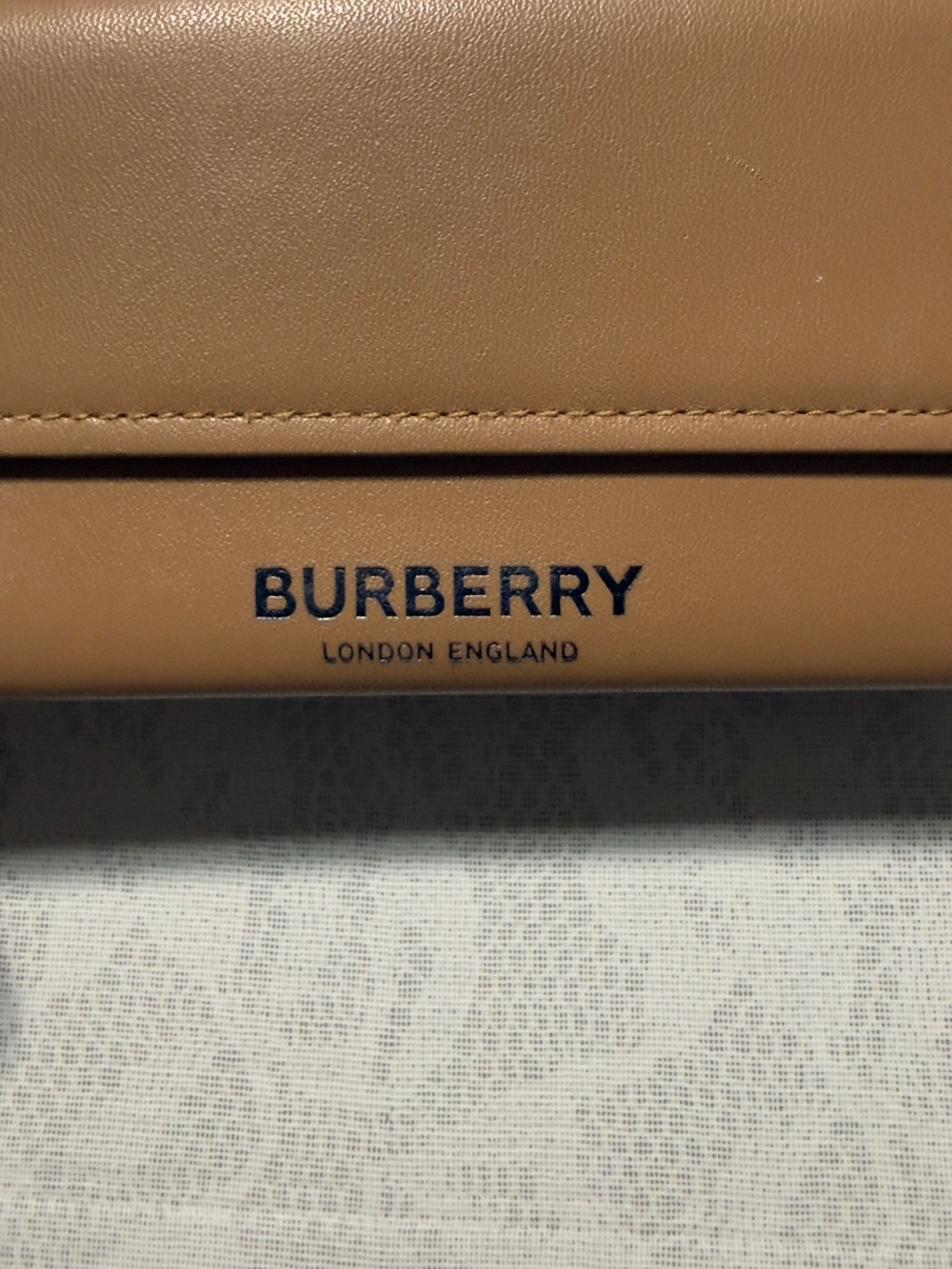 Burberry Tan Leather Sunglasses Case with Embossed Logo